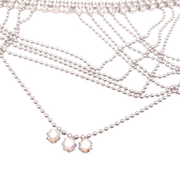 Ball Chain Belt Silver Tone Festoon AB Crystals Adjustable Rhinestones Waistband - Picture 7 of 9